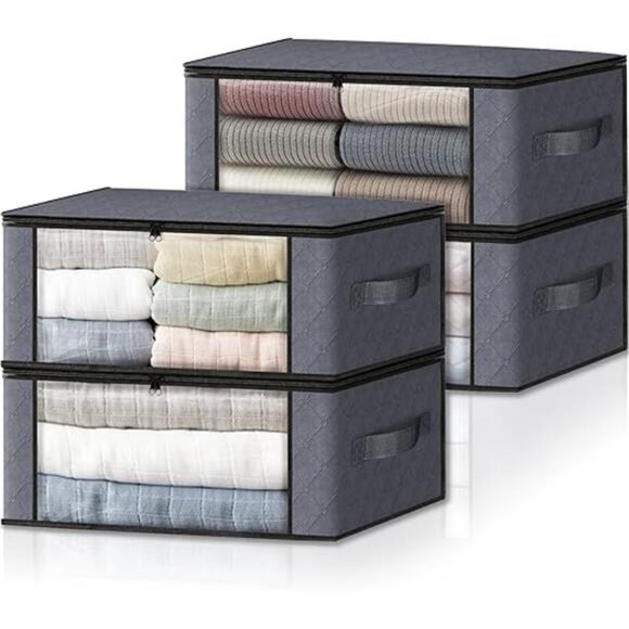Storage 4-Pack Clothes Organizer Storage Bags Foldable Storage Box Large - Picture 7 of 7
